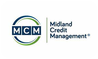 Midland Credit Management (MCM) official logo featuring the company acronym in a blue circular badge with a green leaf accent and company name in blue text, representing partnerships with a leading debt management and credit services provider in Star Trak Investments LLC's financial services network and investment solutions portfolio