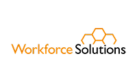 Workforce Solutions official logo featuring a stylized orange cloud or network of connected circles with company name in orange and gray text, representing employment and workforce development partnerships that Star Trak Investments LLC provides through job training, career advancement, and labor market investment initiatives