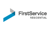 FirstService Residential corporate logo with a blue directional arrow and company name text, indicating partnerships with a leading residential property management and real estate services provider that Star Trak Investments LLC works with for residential real estate investment and property management advisory services